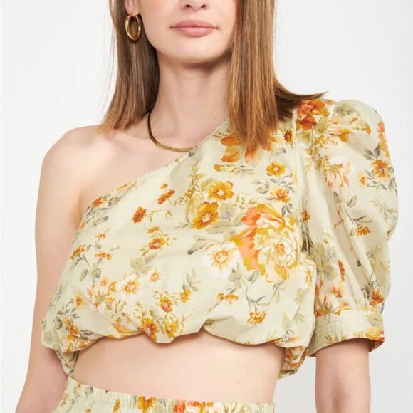 En Saison Milana Top NWT Anthropologie Anthro Asymmetrical Crop Floral Blouse L - Picture 1 of 12